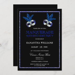 Invitation Parties scintillant bleue élégante Masquerade 50e