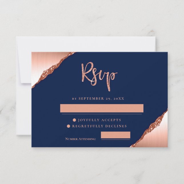Invitation Parties scintillant bleue et corail mariage RSVP C (Devant)