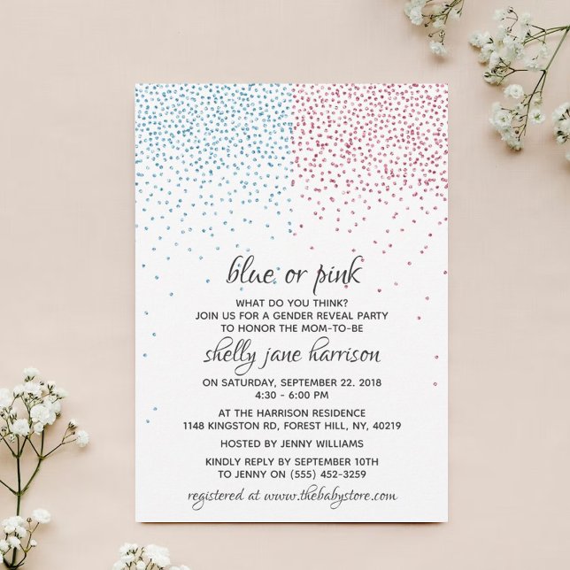 Invitation Parties scintillant bleue et rose Confetti Genre R (Créateur téléchargé)