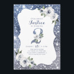 Invitation parties scintillant bleue étincelante et 2e annive<br><div class="desc">Faux scintille parties scintillant bleu argenté gros deux scénarios avec floral bleu et blanc poussiéreux,  élégant et élégant,  de grandes invitations de deuxième anniversaire pour les filles.</div>