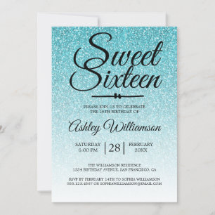 Invitation Parties scintillant bleue glamour Ombre Sweet 16 A