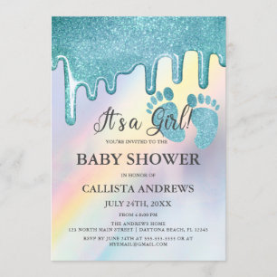 Invitation Parties scintillant bleue gouttes Rainbow Baby sho