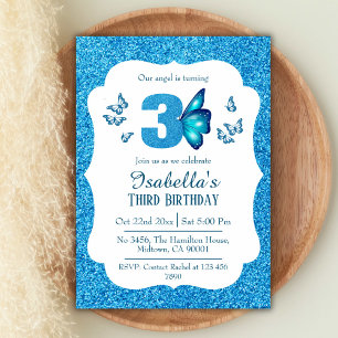 Invitation Parties scintillant bleue mignon brillant 3e anniv