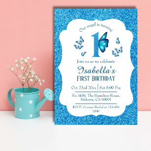 Invitation Parties scintillant bleue mignon éclatant 1er anni