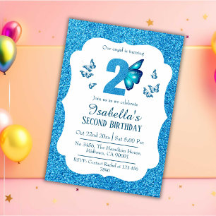 Invitation Parties scintillant bleue mignon pétillant 2e anni