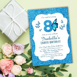 Invitation Parties scintillant bleue mignon pétillant 8e anni
