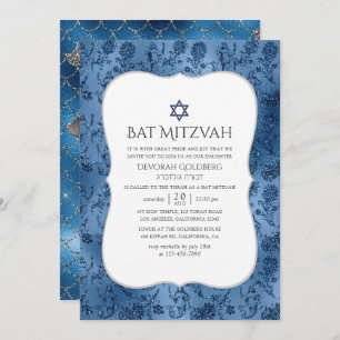 Invitation Parties scintillant bleue Motif Bat mitzvah de sir