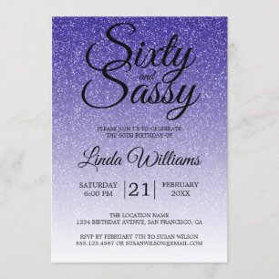 Invitation Parties scintillant bleue Ombre 60 et Sassy 60e an
