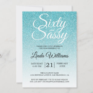Invitation Parties scintillant bleue Ombre 60 et Sassy 60e an