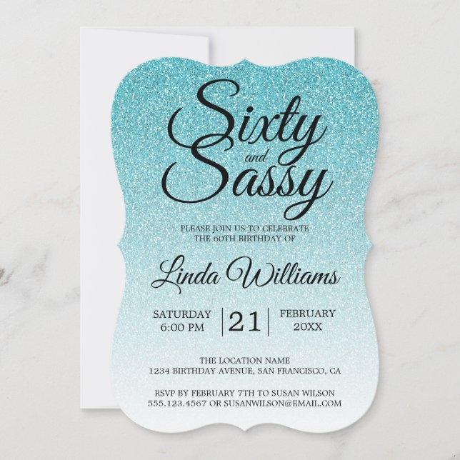 Invitation Parties scintillant bleue Ombre 60 et Sassy 60e an (Devant)