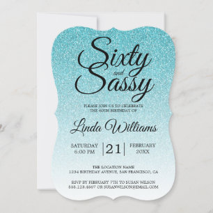 Invitation Parties scintillant bleue Ombre 60 et Sassy 60e an