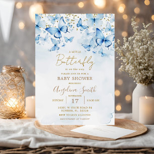 Invitation Parties scintillant Bleue Papillon Baby shower Inv