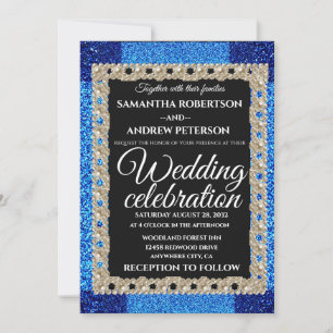 Invitation Parties scintillant bleue perles mousseuses mariag