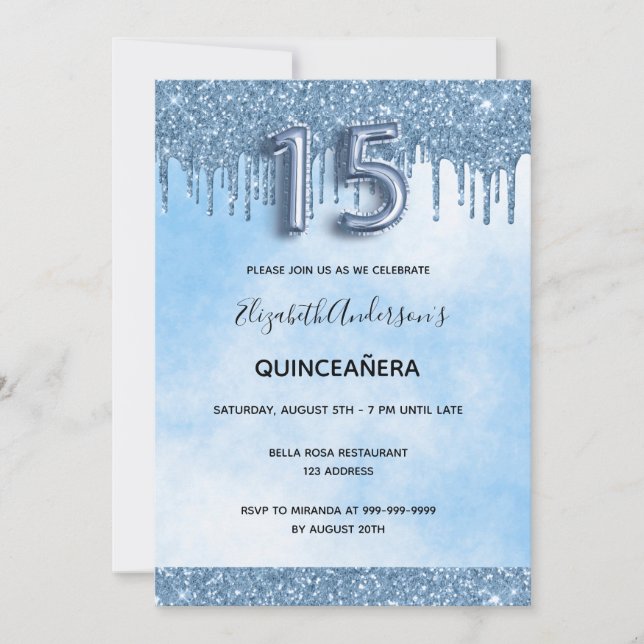 Invitation Parties scintillant bleue quinceanera élégant luxe (Devant)