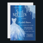 Invitation Parties scintillant Bleue, Robe Bleue Métallique<br><div class="desc">Elégante robe bleue et parties scintillant bleue goutte sur un arrière - plan bleu métallique. Ces invitations sont facilement customisées pour votre événement en ajoutant simplement vos détails.</div>