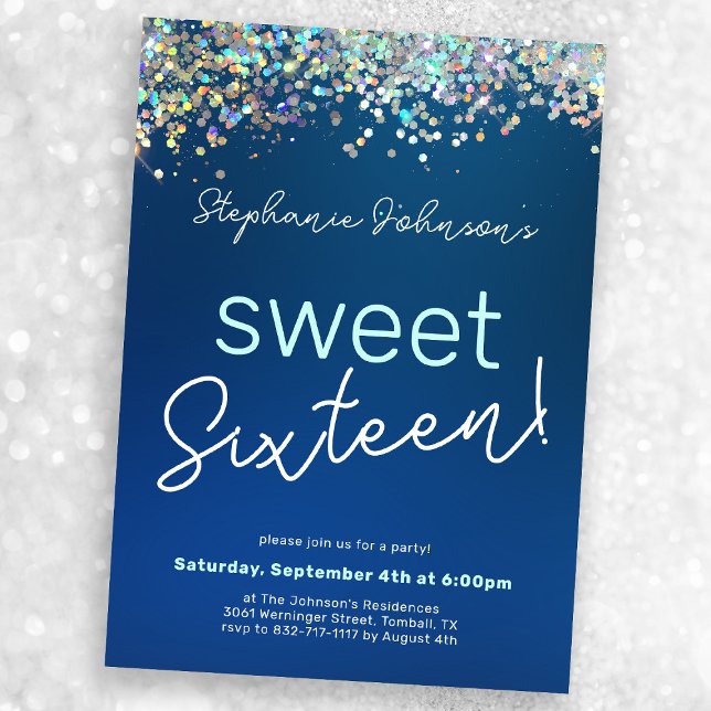 Invitation Parties scintillant bleue Sweet sixteen 16ème anni (Mock-up view)