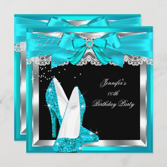 Invitation Parties scintillant bleue turquoise haute talon Si (Devant / Derrière)