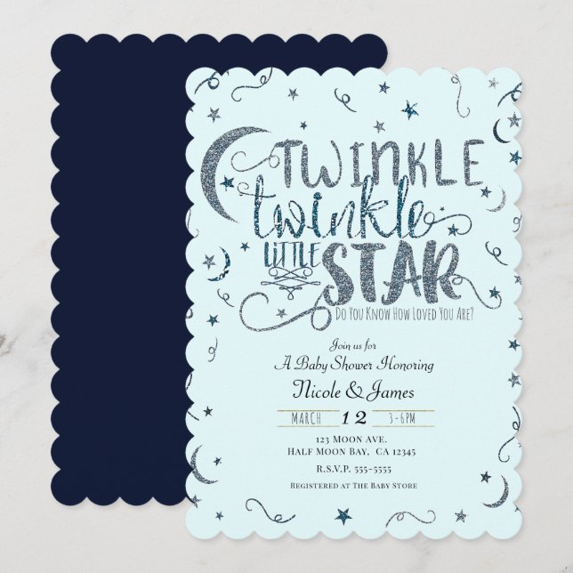 Invitation Parties scintillant bleue Twinkle Baby shower Litt (Devant / Derrière)