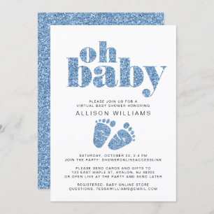 Invitation Parties scintillant bleue Virtual Baby Boy Show
