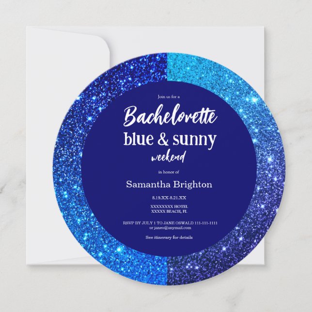 Invitation Parties scintillant Bleue Week-end Bachelorette Ro (Devant)