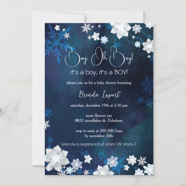 Invitation Parties scintillant Bleues d'hiver Baby Boy Douche (Devant)