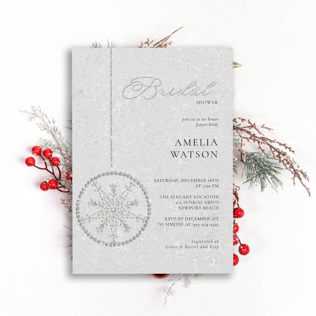Invitation Parties scintillant Bling Snowflake White Fête des (winter bridal shower invitation christmas bauble snowflake bling rhinestones glitter white classy)