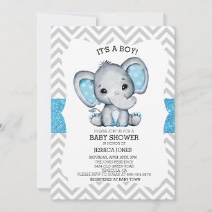 Invitation Parties scintillant Blue Elephant Baby shower Chev