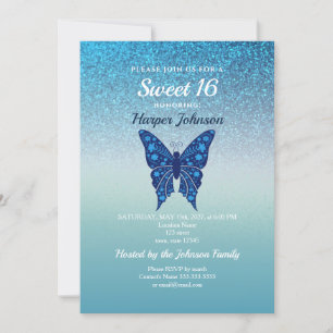 Invitation Parties scintillant Blue Sweet 16 Anniversaire Inv