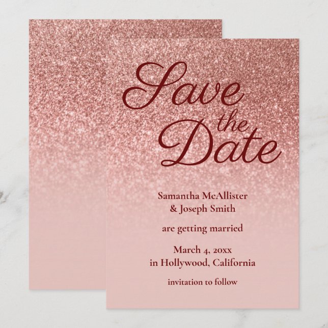 Invitation Parties scintillant Blush et Rose Gold Ombre Enreg (Devant / Derrière)