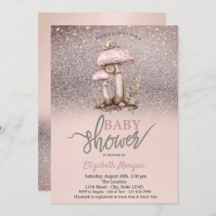 Invitation Parties scintillant Bokeh, Champignons Baby shower