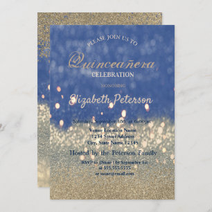 Invitation Parties scintillant Bokeh Gold Diamonds Quinceañer