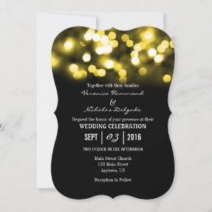 Invitation Parties scintillant Bokeh Jaune Noir Lumières Mari