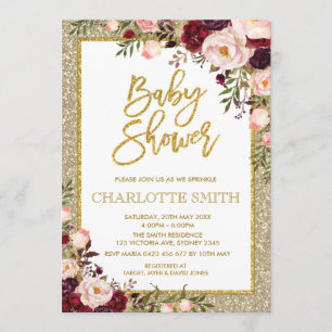 Invitation Parties scintillant Bourgogne rose Baby shower Flo