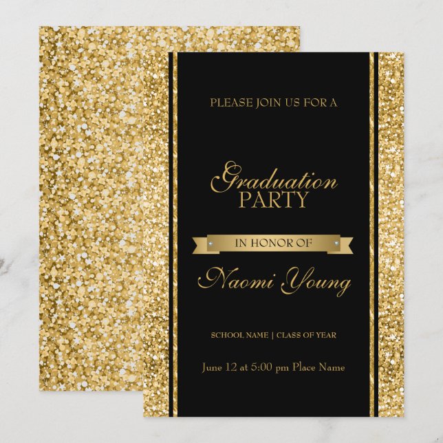 Invitation Parties scintillant brillante or (Devant / Derrière)