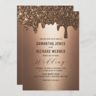 Invitation Parties scintillant Brown de goutte d'or Mariage m
