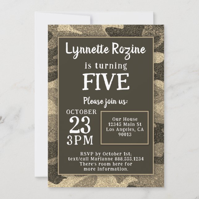 Invitation Parties scintillant Camouflage de la famille milit (Devant)