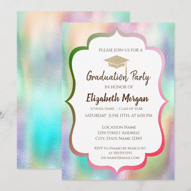 Invitation Parties scintillant Casquette de 2e année Colorful (Devant / Derrière)