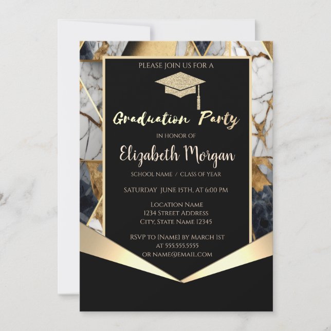 Invitation Parties scintillant Casquette, Graduation en marbr (Devant)