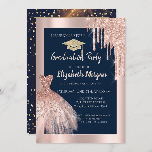 Invitation Parties scintillant Casquette, Rose Gold Drives, R (Devant / Derrière)