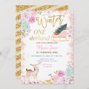 Invitation Parties scintillant Cerf rose hiver Onederland Ann
