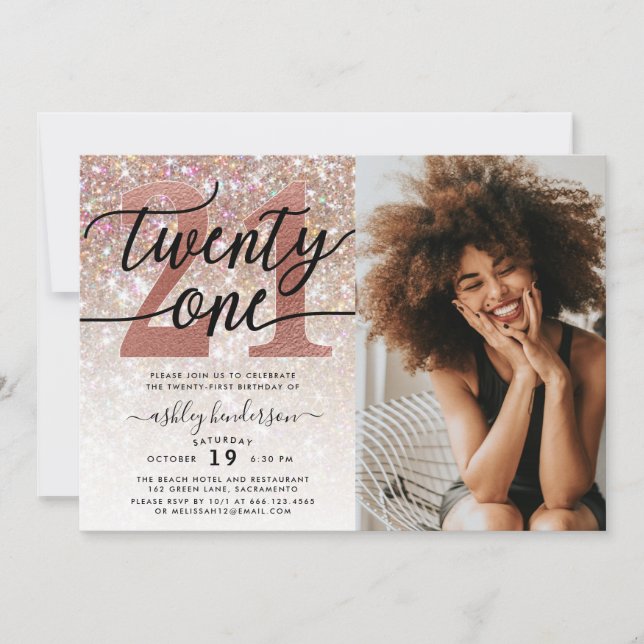 Invitation Parties scintillant Champagne 21e anniversaire Pho (Devant)