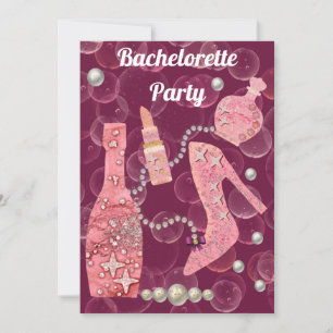 Invitation Parties scintillant Champagne & Perles Bachelorett