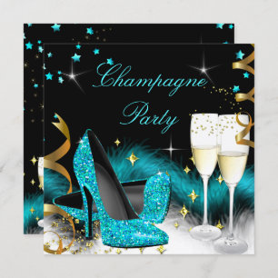 Invitation Parties scintillant Champagne  Turquoise Bleu Haut