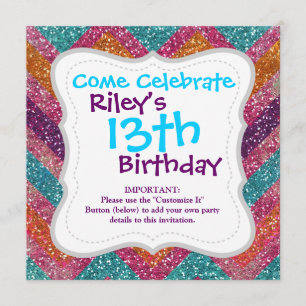 Invitation Parties scintillant Chevron rose violet orange Tur