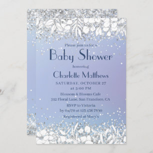 Invitation Parties scintillant chic Floral Blue Boy Baby show