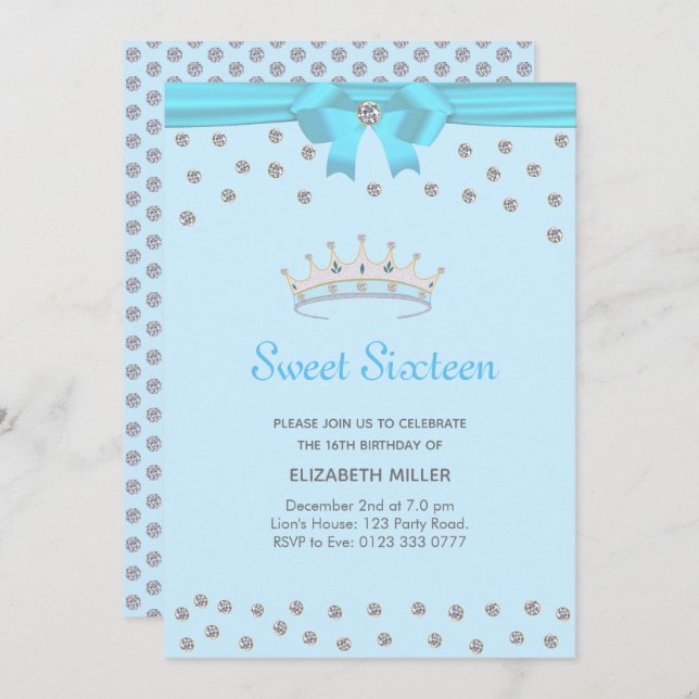 Invitation Parties scintillant chic Sweet sixteen diamant sur (Devant / Derrière)