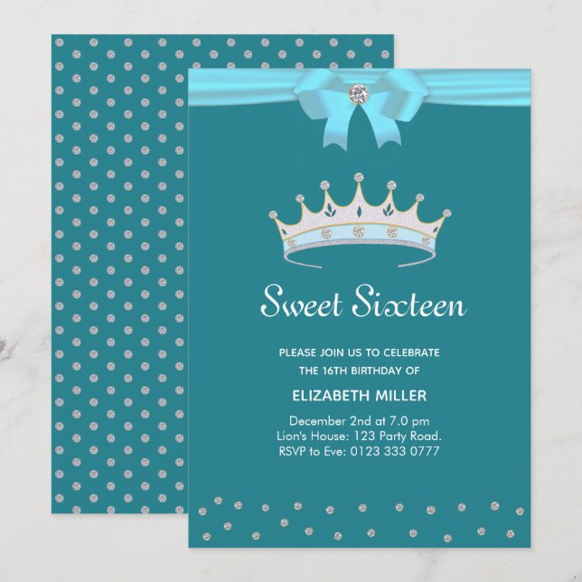 Invitation Parties scintillant chic Sweet sixteen diamant sur (Devant / Derrière)