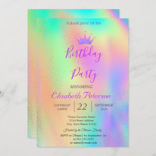 Invitation Parties scintillant Chic Tiara Arc-en-ciel Hologra