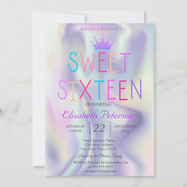 Invitation Parties scintillant chic Tiara Holographique coule (Devant)