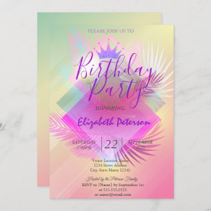 Invitation Parties scintillant chic Tiara Palm Feuilles fête 